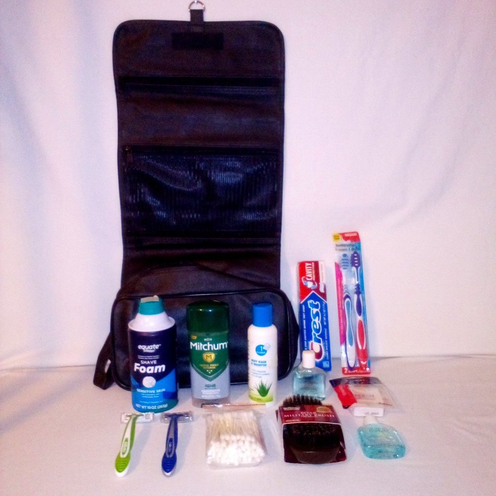 Travel Bag and Grooming:  Brush, Razors, Foam, Deorderant, Floss & More. New
